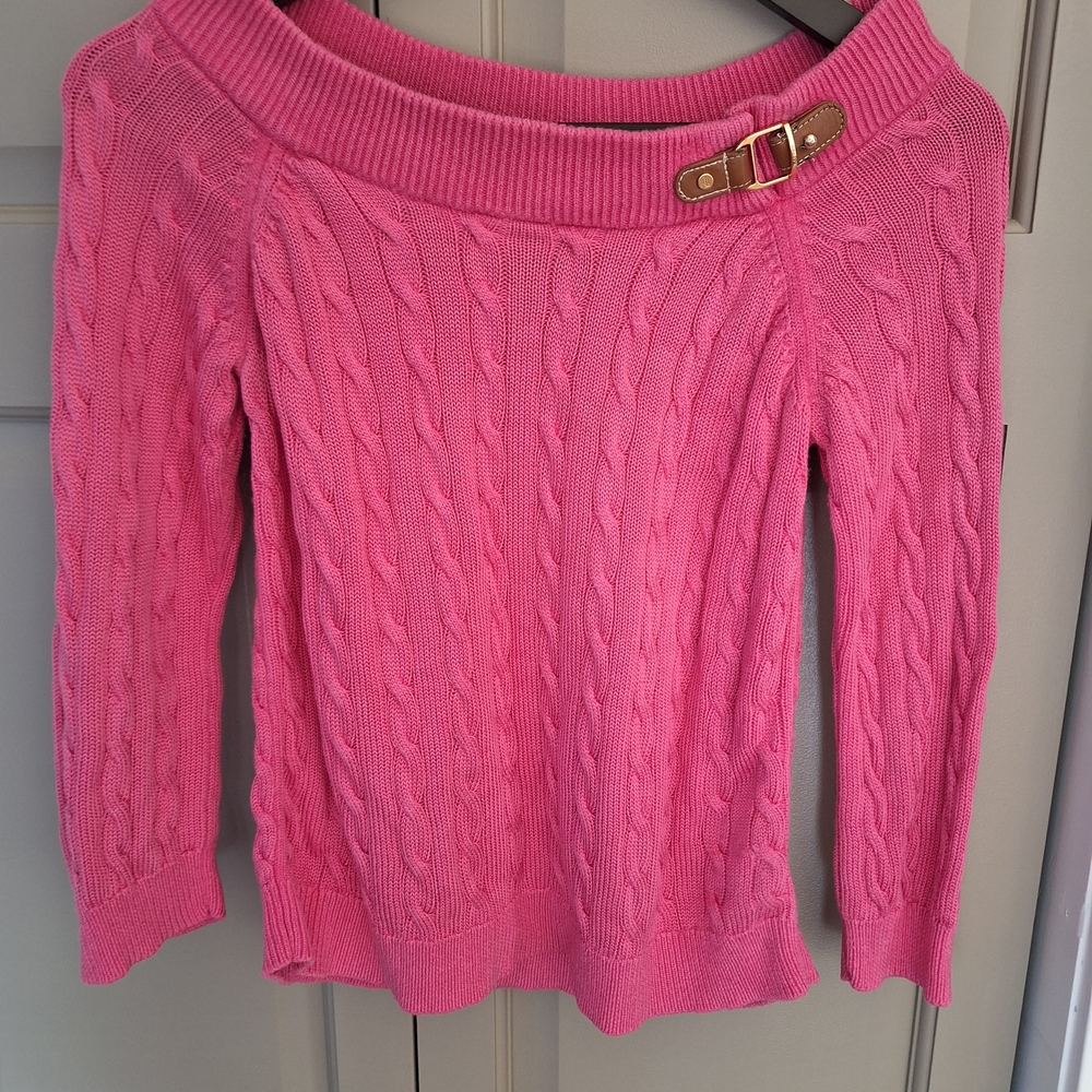 Lauren Ralph Lauren Pink Off-the-Shoulder Sweater